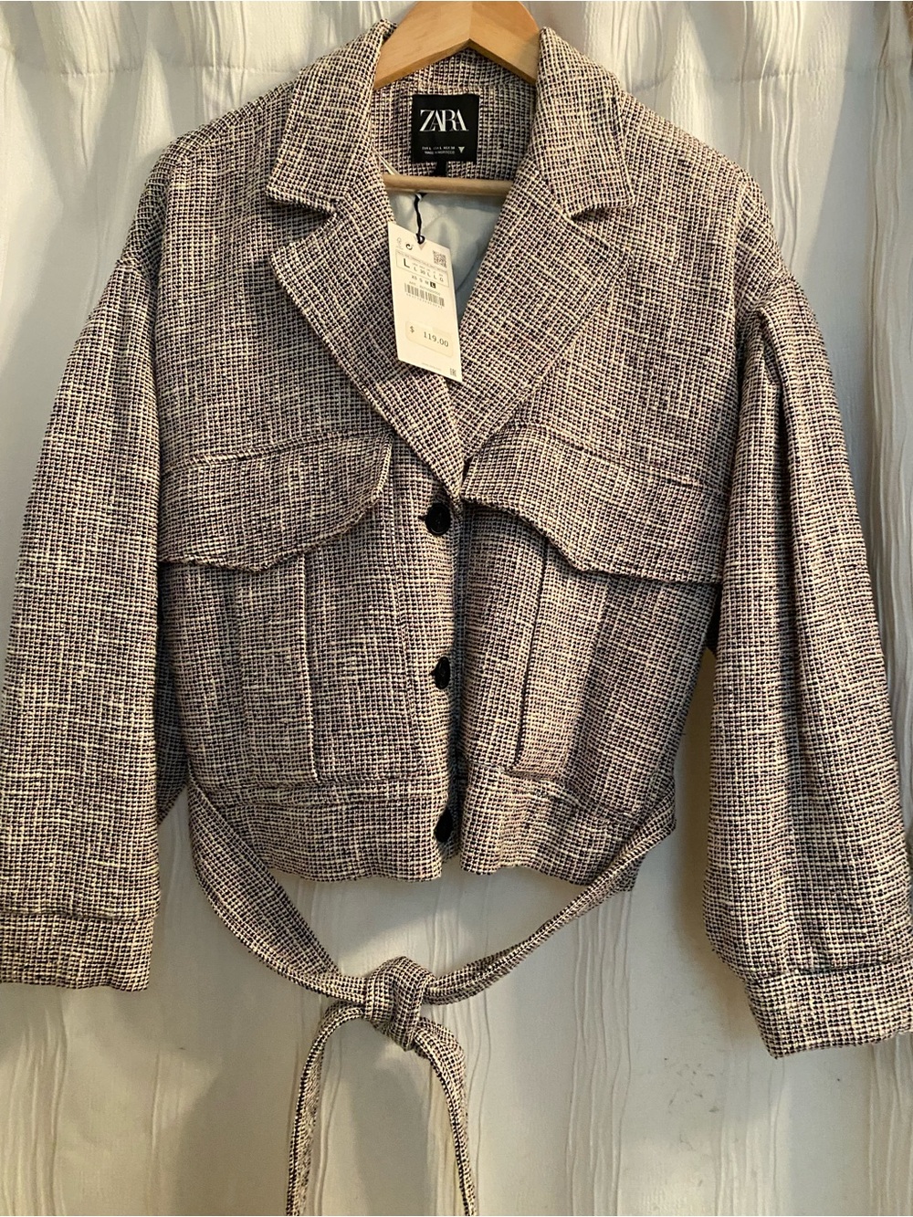 Zara Women's Textured pink tweed Cropped Jacket Large NWT